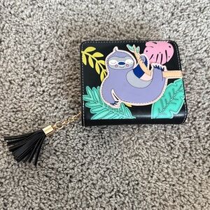 Sloth Design Black Wallet with Tassel